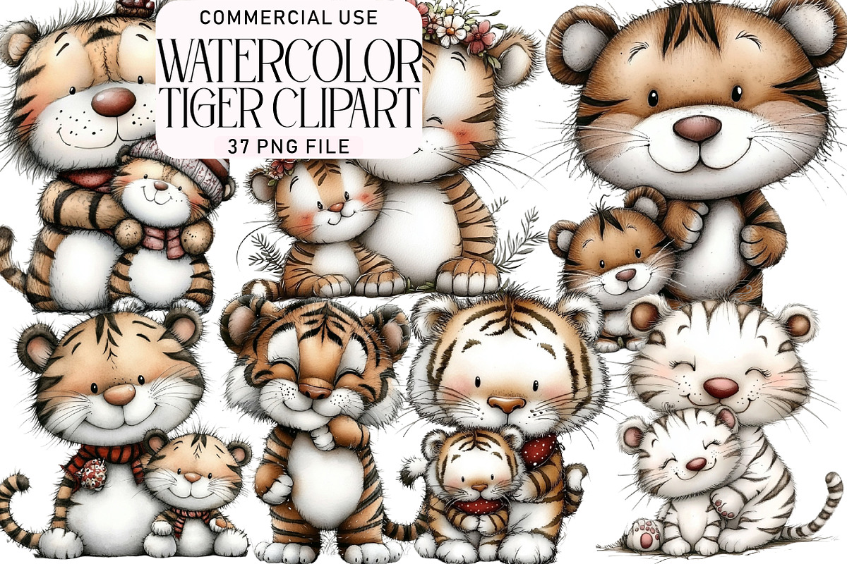 Watercolor Tiger Clipart, an Illustration by Daily.Designs (Photo 1 of 5)