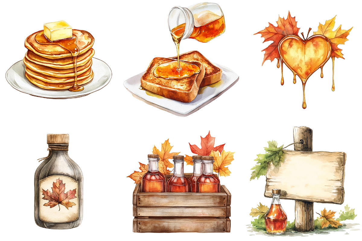 Watercolor Maple Syrup Clipart, an Illustration by Watercolor design (Photo 4 of 12)