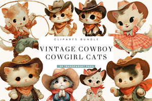 Vintage Cowboy & Cowgirl Cats, an Animal Illustration by BusyDaydesign