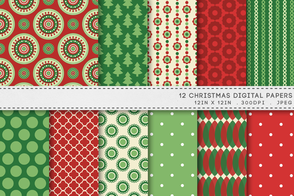 Christmas Red Green Digital Paper