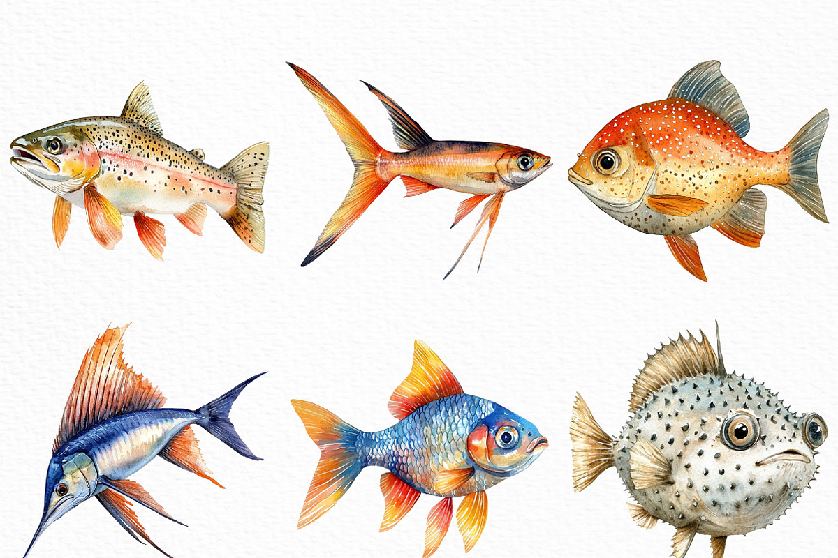 Watercolor Fishes Clipart, an Illustration by Craft Nest (Photo 4 of 6)