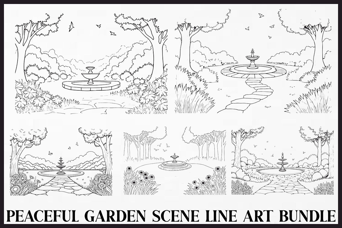Peaceful Garden Line Art Coloring Se, an Illustration by Designs_River (Photo 1 of 7)