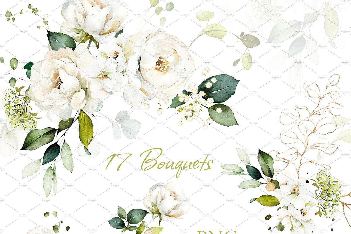 White Roses Wedding watercolor, a Decorative Illustration by Lisima (Photo 5 of 12)