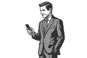 Businessman Checking Smartphone, a Person Illustration by AlexArt