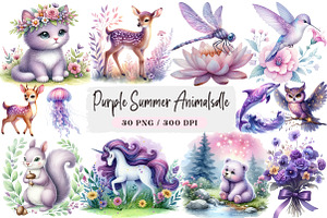 Purple Summer Animals Clipart Bundle, an Illustration by DreamArtGraphic