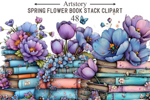 Spring Flower Book Stack Sublimation, an Illustration by designcity5