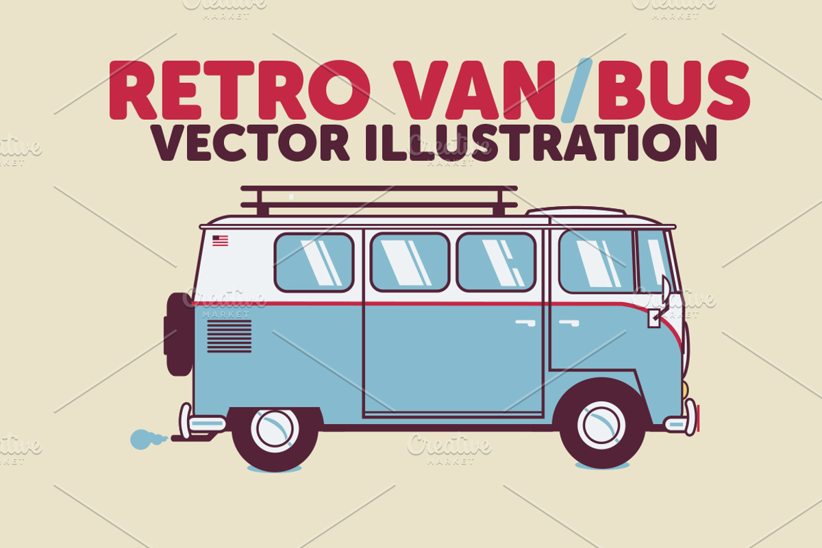 Retro Bus / Van Vector Illustration, an Illustration by Ryder Doty