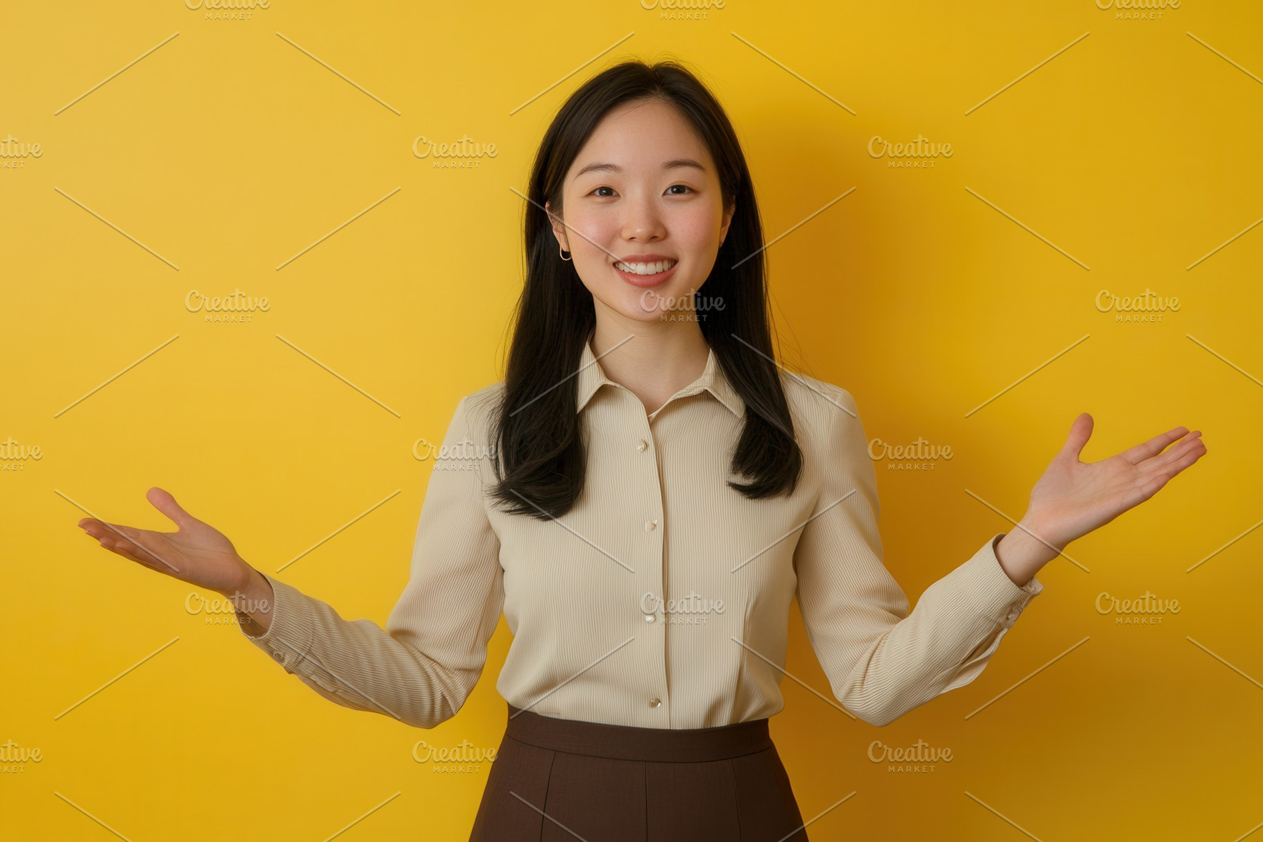 Professional woman in beige blouse, a Photo by Pavel_design