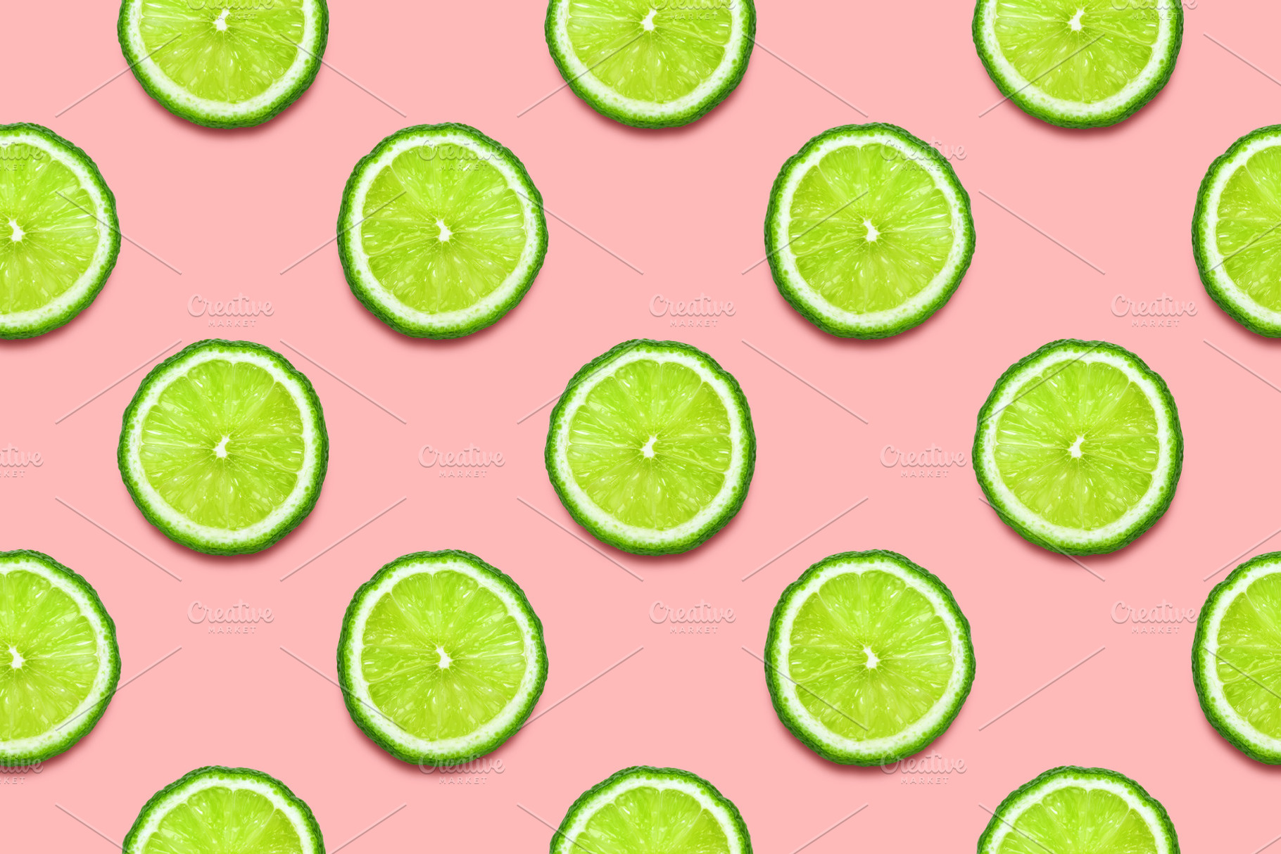 Lime slices seamless pattern on past, a Food & Drink Photo by Julia Manga