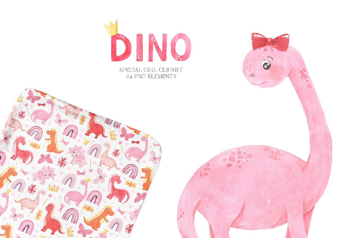 Watercolor Dinosaurs Girl clipart, a Background Graphic by LarysaZabrotskaya (Photo 4 of 9)