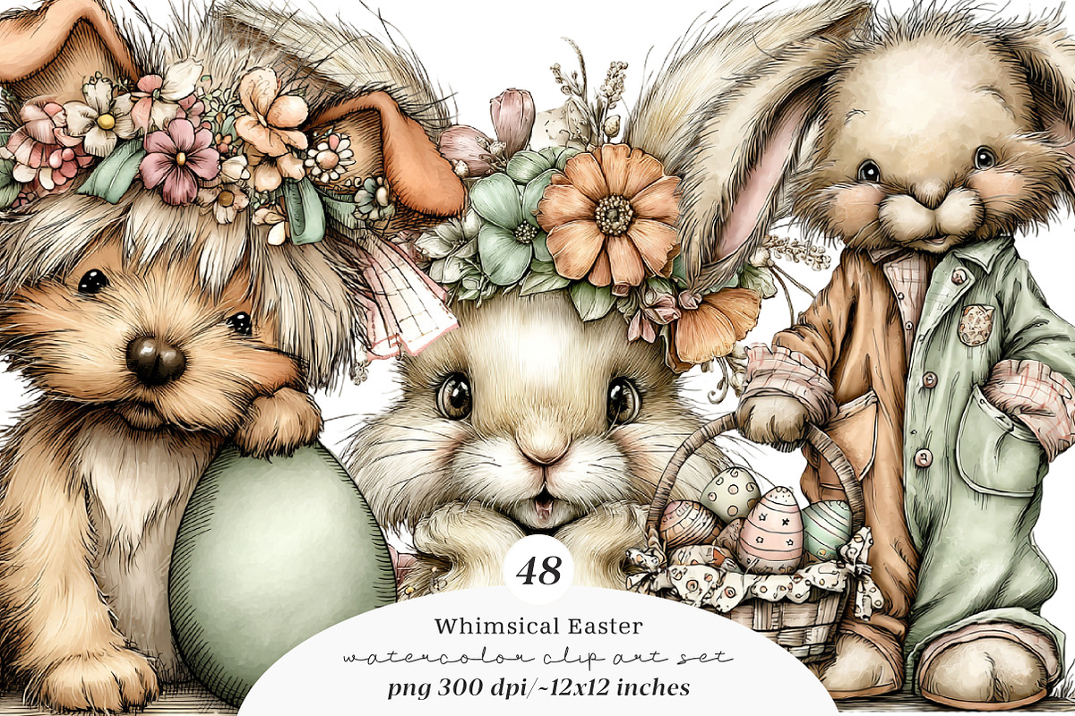 Whimsical easter clipart - Spring, an Illustration by SinaCreation (Photo 1 of 11)