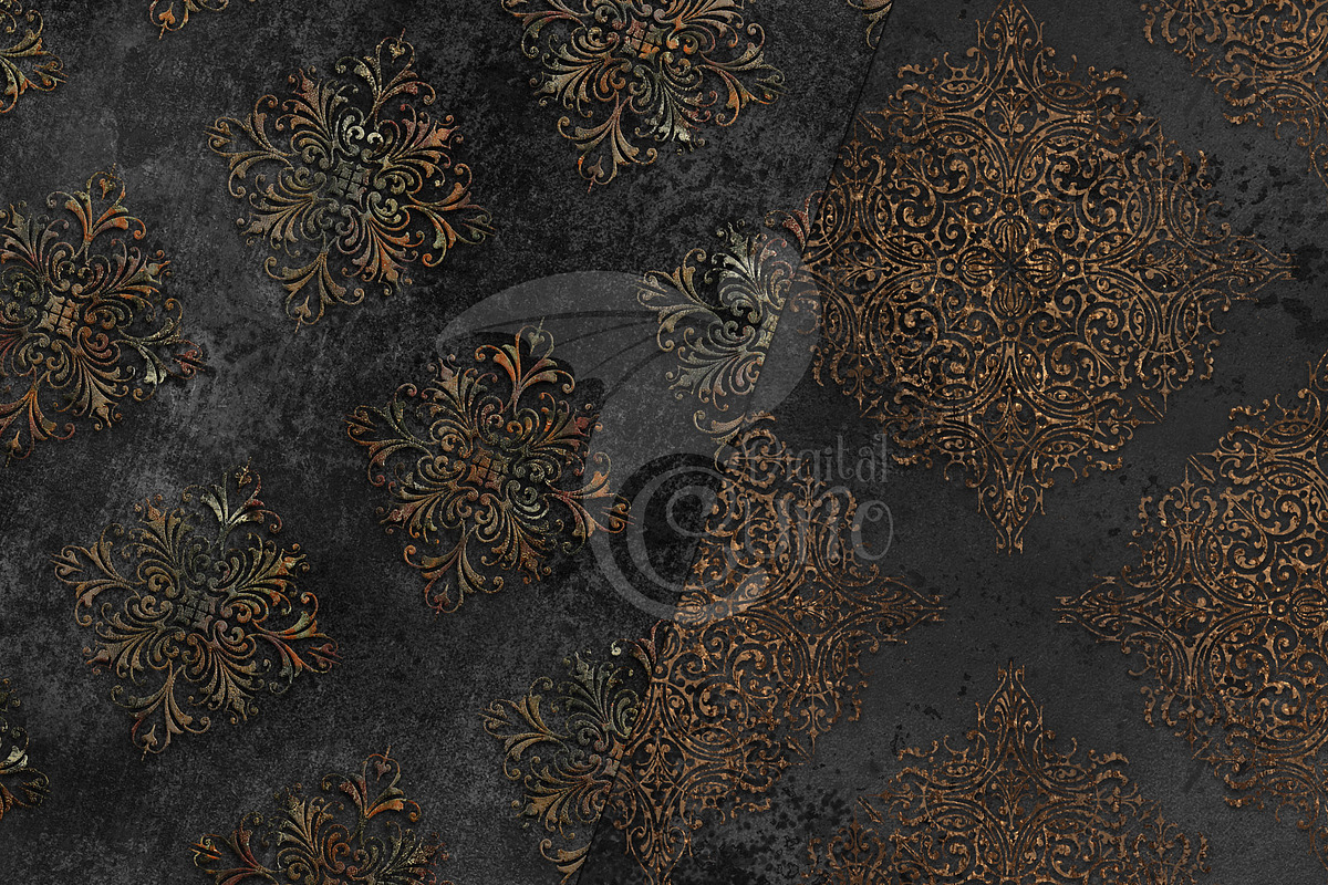 Charcoal and Rust Damask, a Texture Graphic by Digital Curio