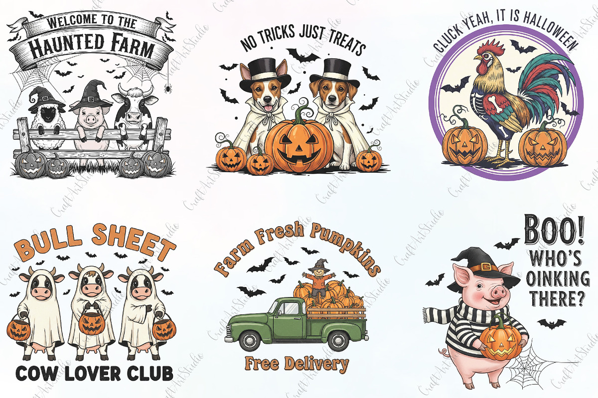 Vintage Halloween Farm PNG Bundle, an Illustration by CraftArtStudio (Photo 2 of 6)