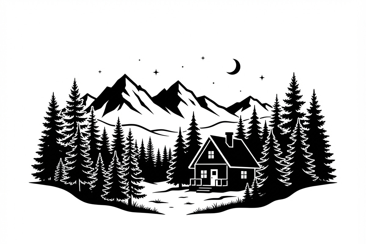 50 Forest Cabin Landscape Silhouette, an Empty State Illustration by Amazin_art (Photo 7 of 38)