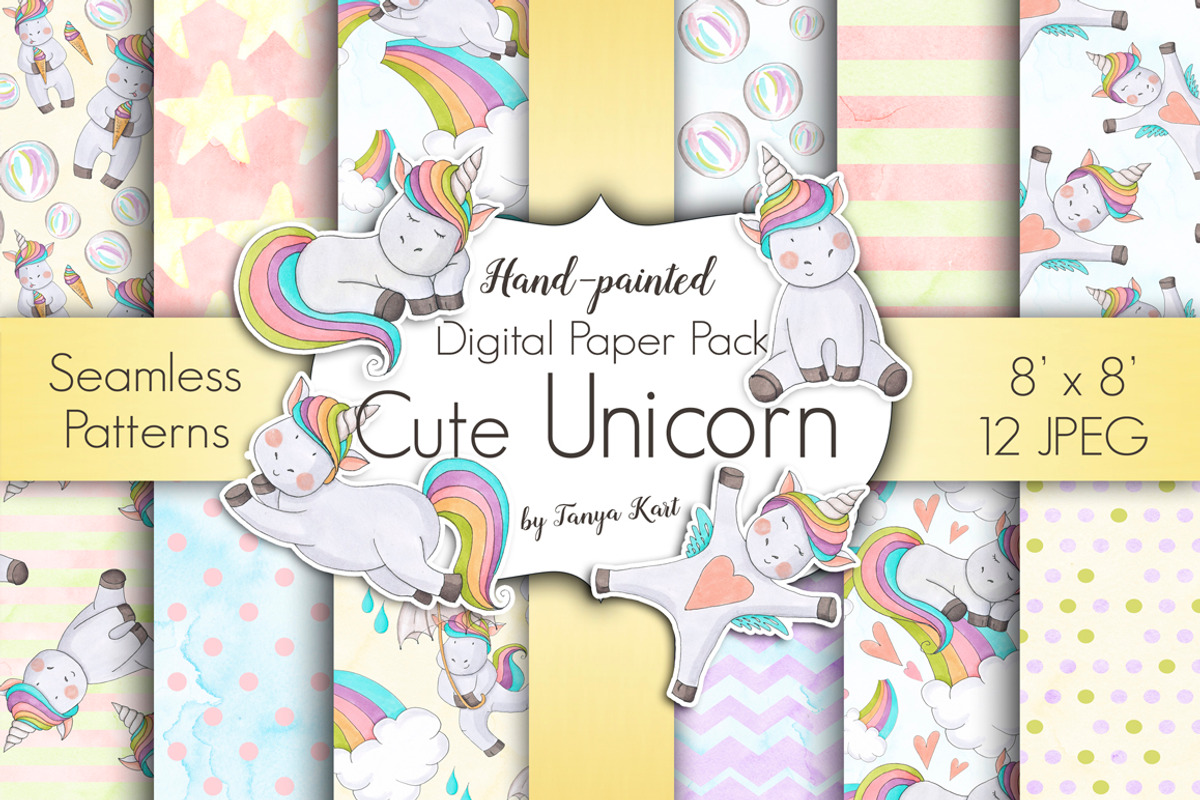 Cute Unicorns Collection, an Animal Illustration by Tanya Kart (Photo 4 of 8)