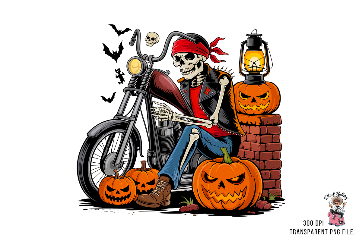 Halloween Skeleton Biker PNG Bundle, an Illustration by Clipart Bloom (Photo 5 of 11)