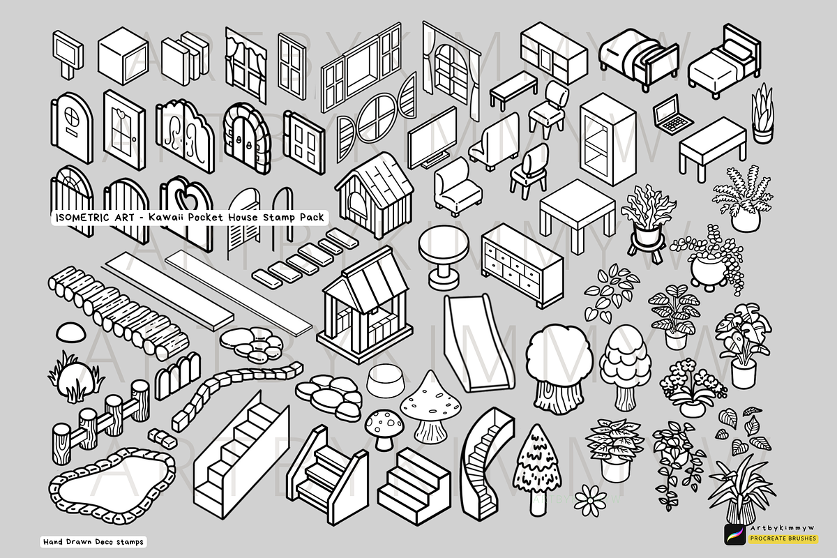 Procreate Kawaii Pocket House stamps, a Brush Add-On by Artbykimmyw (Photo 3 of 7)
