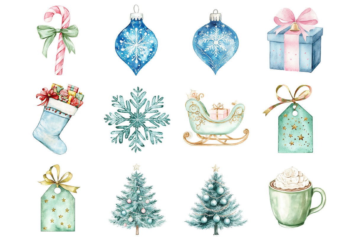 Retro Pastel Christmas Clipart, an Illustration by Design Market (Photo 3 of 3)