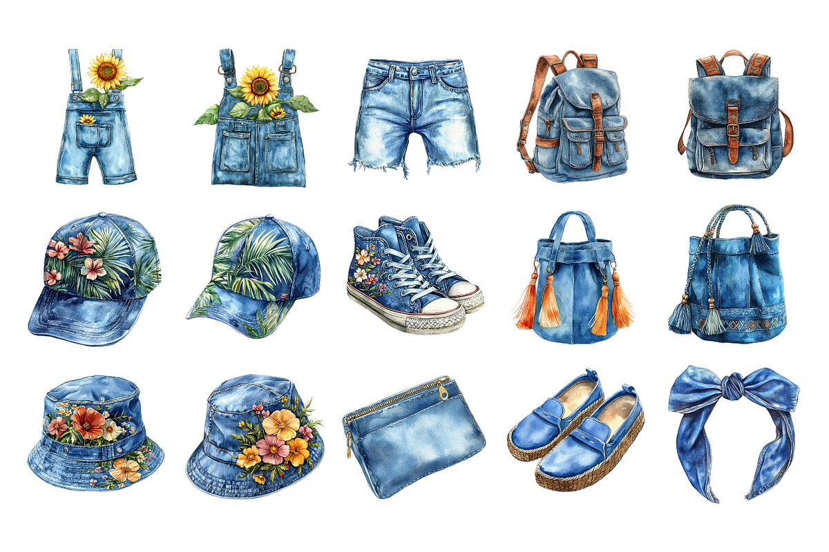 Summer Denim Sublimation Clipart, an Illustration by Designking (Photo 3 of 5)