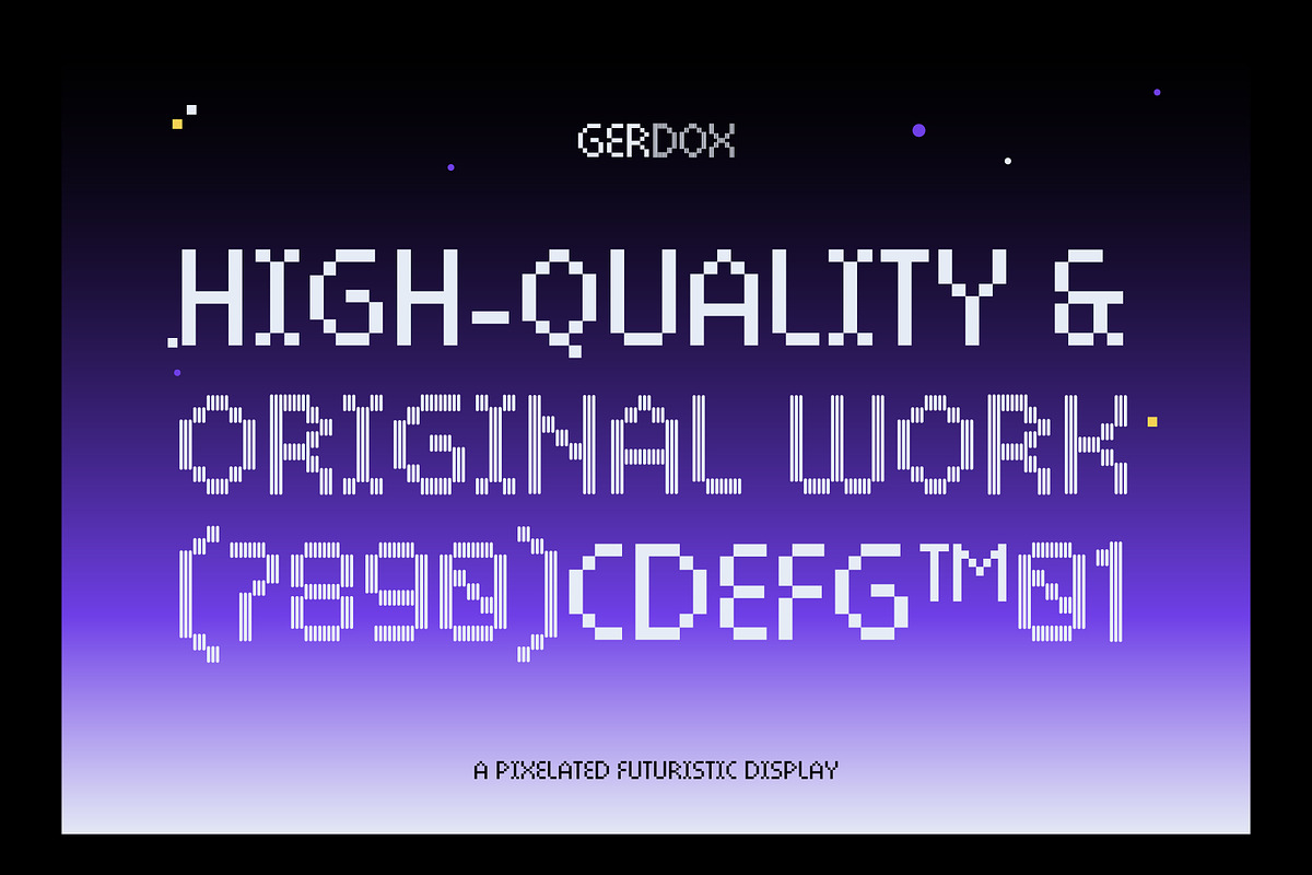 Gerdox – Pixelated Futuristic, a Sans Serif Font by Drizy (Photo 2 of 10)