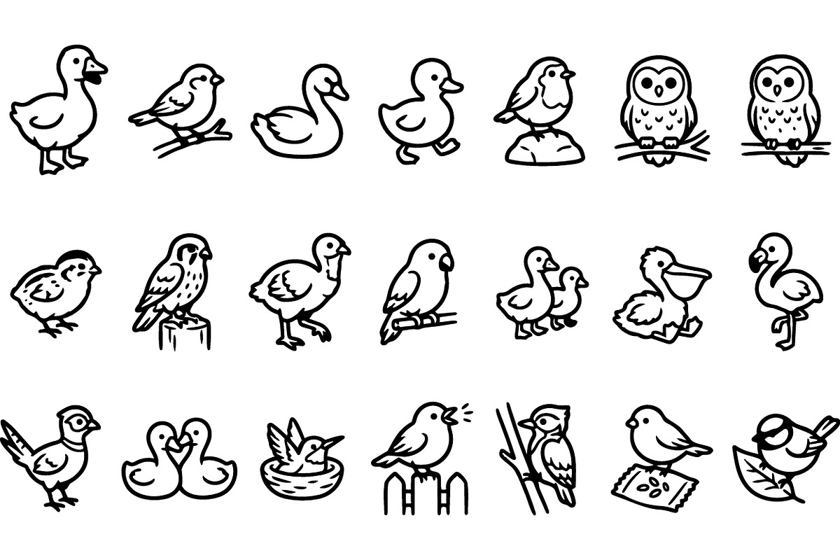 Cute Bird Outline Clipart Set, an Illustration by designvectx (Photo 2 of 3)