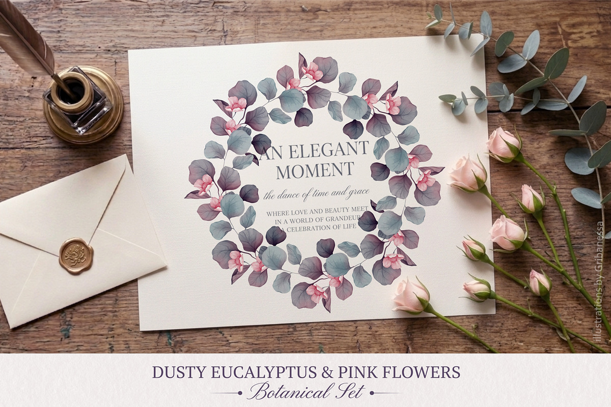 Dusty Eucalyptus & Flowers Set, a Pattern Graphic by Gribanessa (Photo 5 of 5)