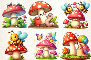 Cute Insects Mushroom Clipart