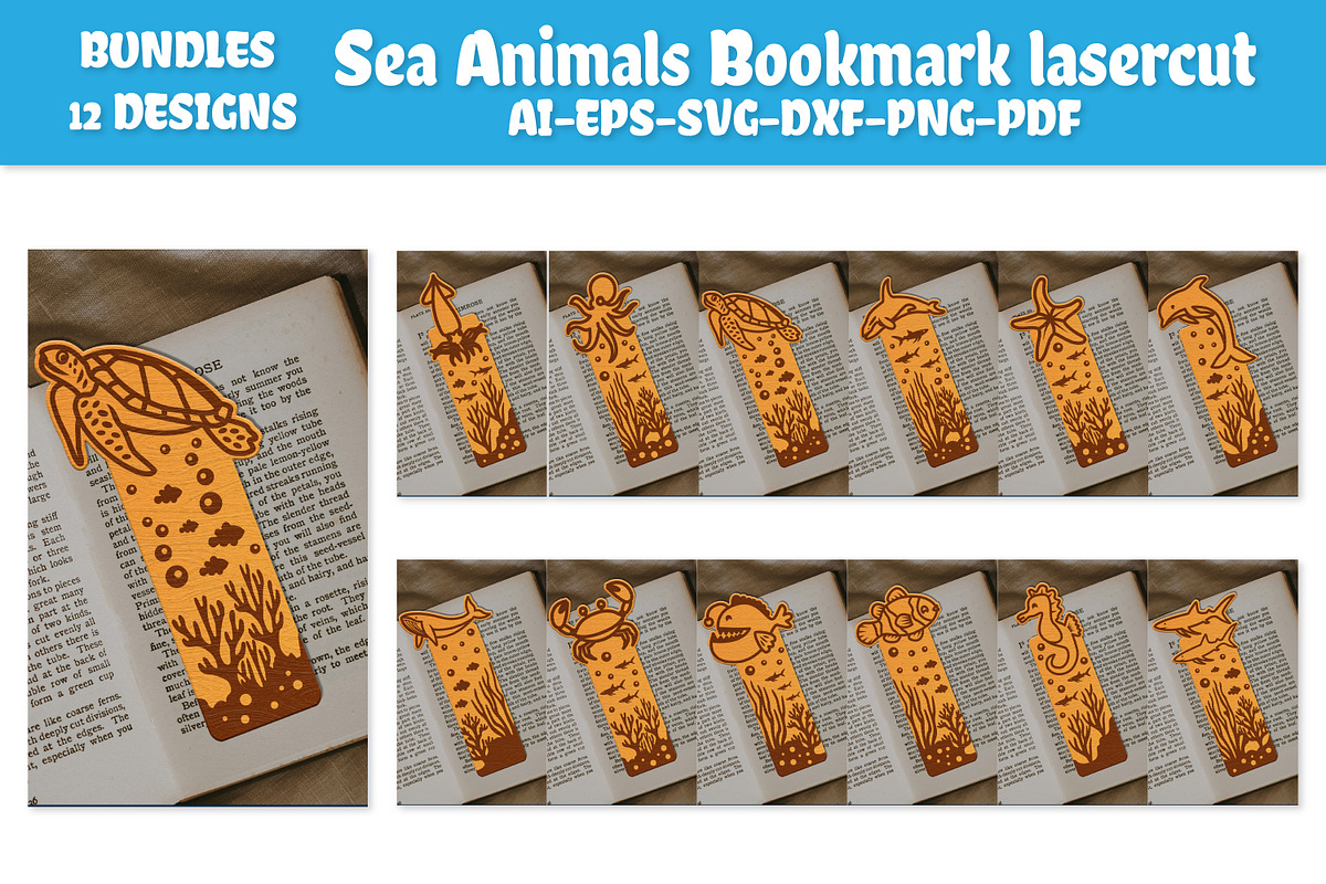 Sea Animals Bookmark lasercut, an Animal Illustration by OTVEY DESIGN (Photo 1 of 13)