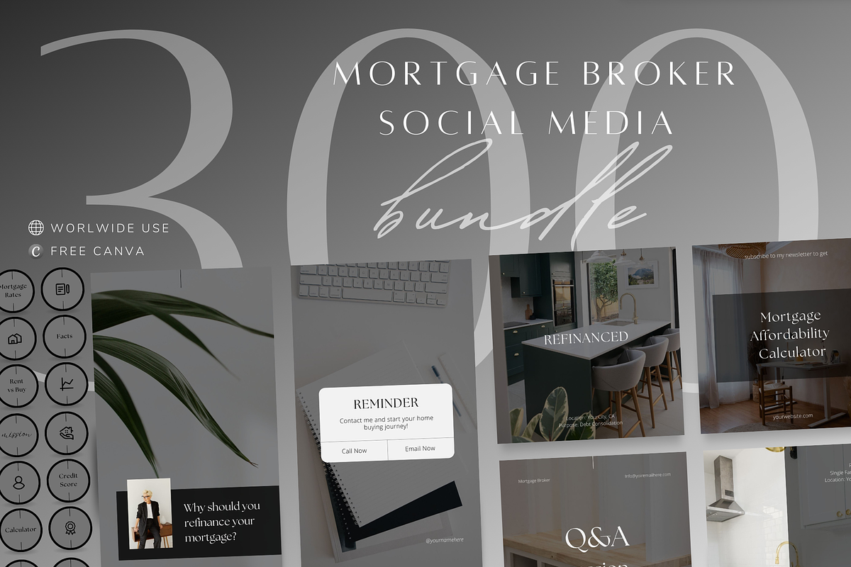 300 Mortgage Broker Bundle Templates, a Social Media Template by ZoaniDesign (Photo 1 of 9)