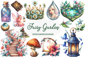 Fairy Garden Watercolor Clipart, an Illustration by Daily.Designs