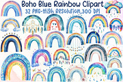 Watercolor Boho Blue Rainbow Clipart, an Illustration by Sublimation Artist (Thumbnail 1 of 6)