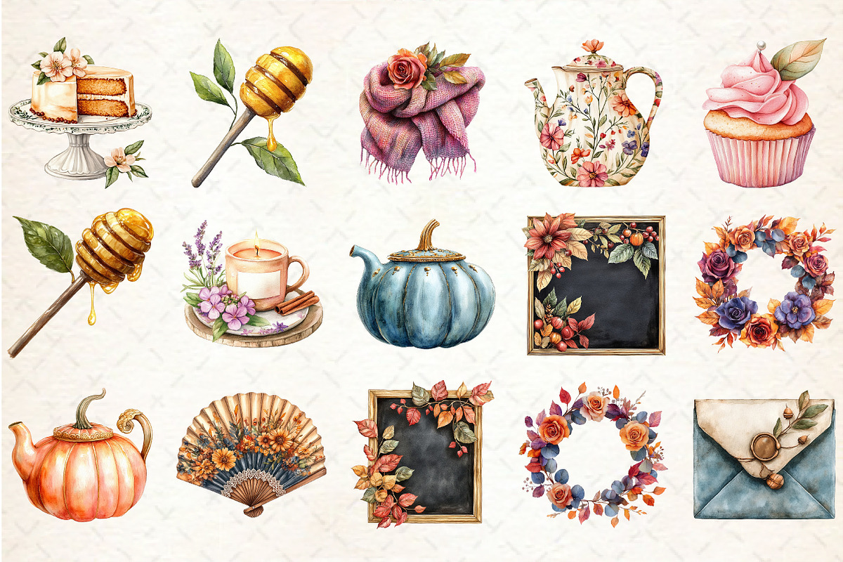 Autumn Bridal Tea Party Clipart, an Illustration by Rose Art (Photo 2 of 7)