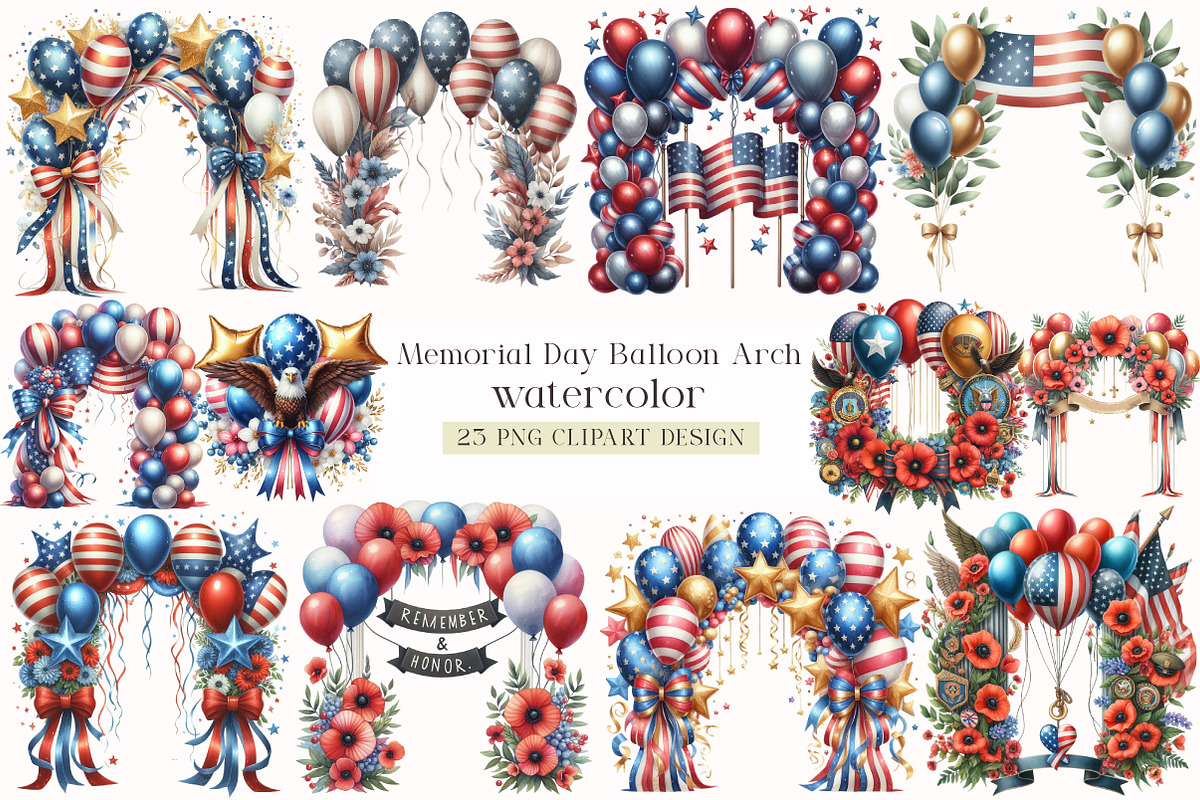 Memorial Day Balloon Arch Clipart, a Seasonal Illustration by DreamArtGraphic (Photo 1 of 4)