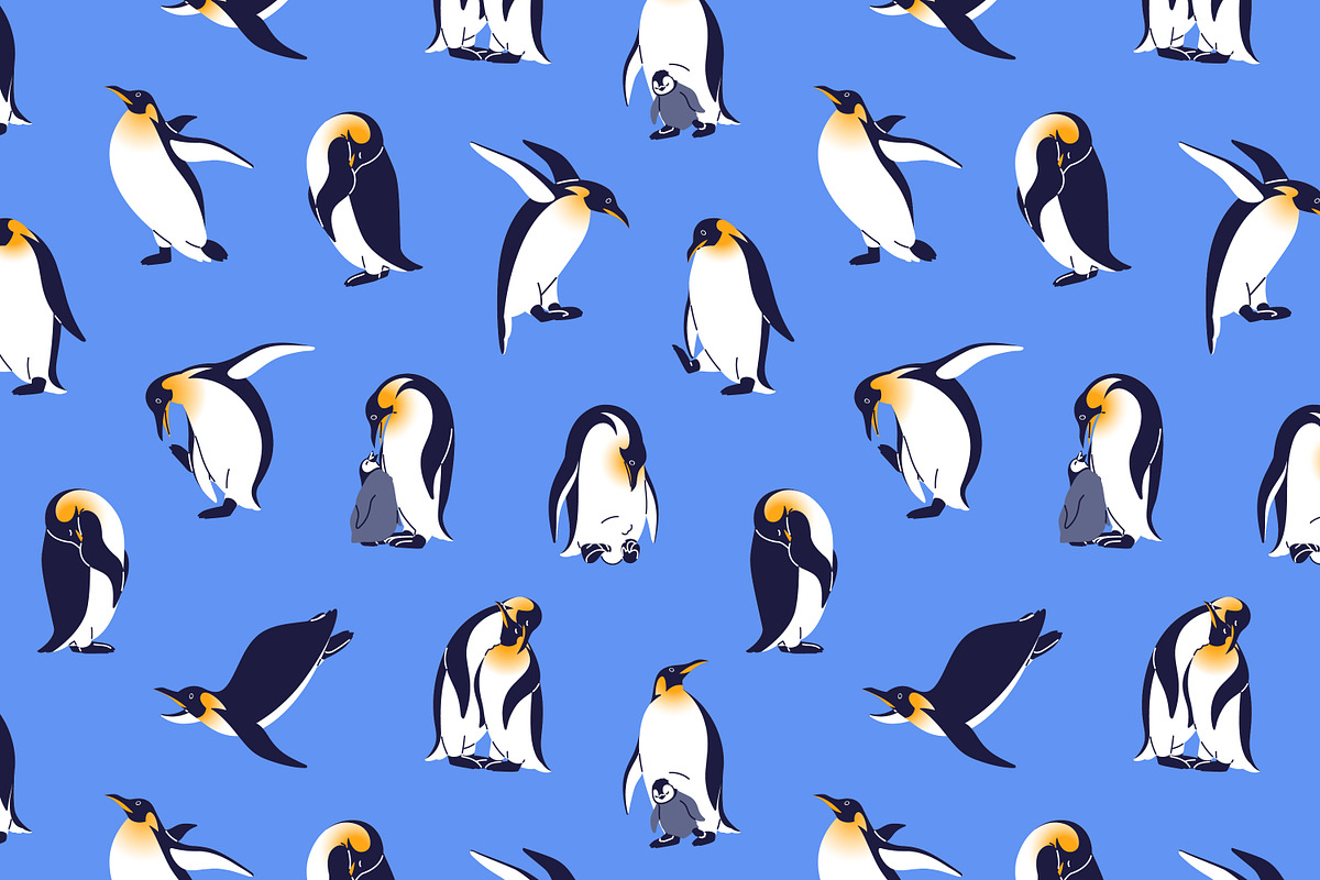 King penguins set + seamless pattern, an Animal Illustration by PaperTrident (Photo 3 of 4)