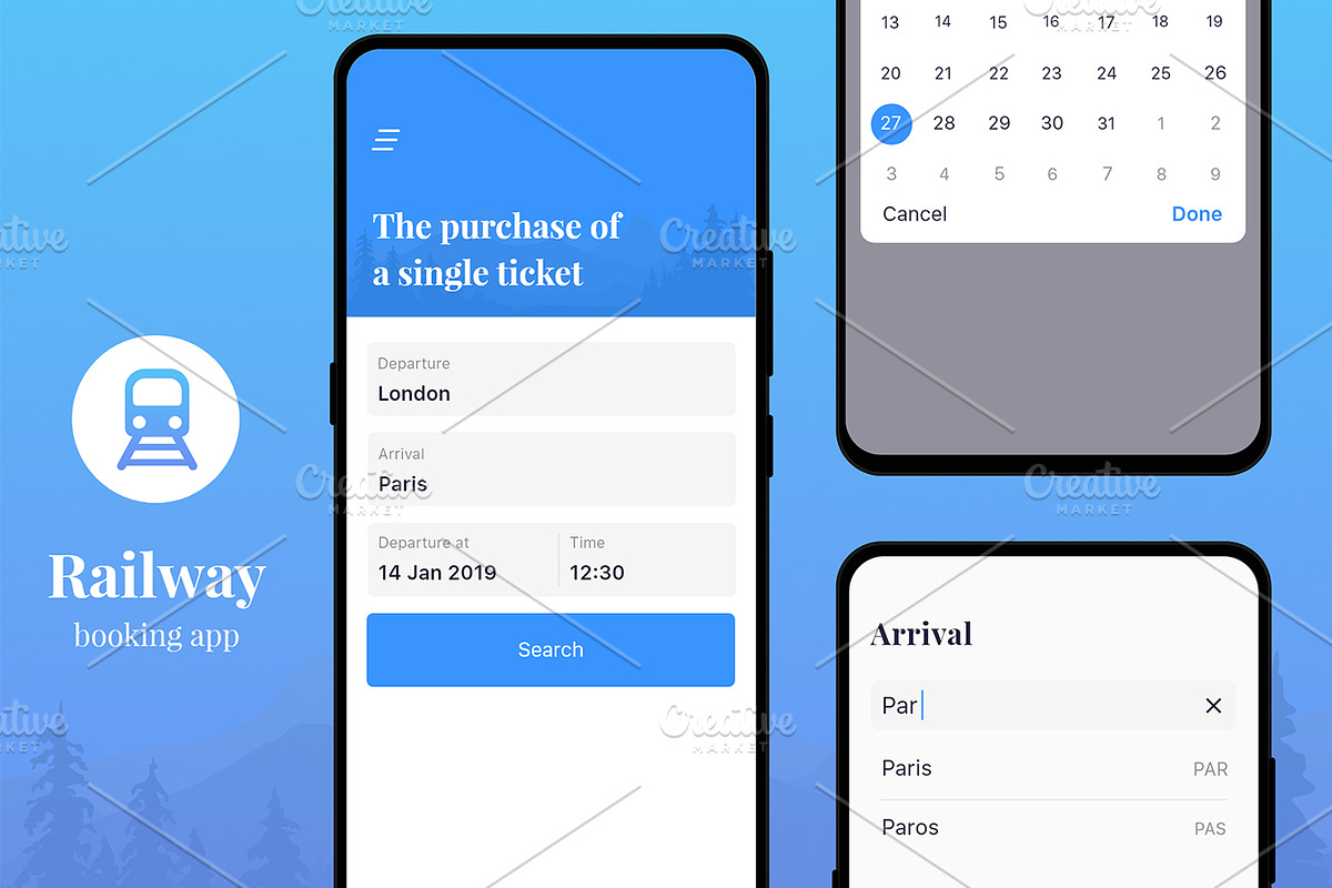 Railway booking app wireframe kit, a Wireframe Template by Peer Forest (Photo 1 of 5)