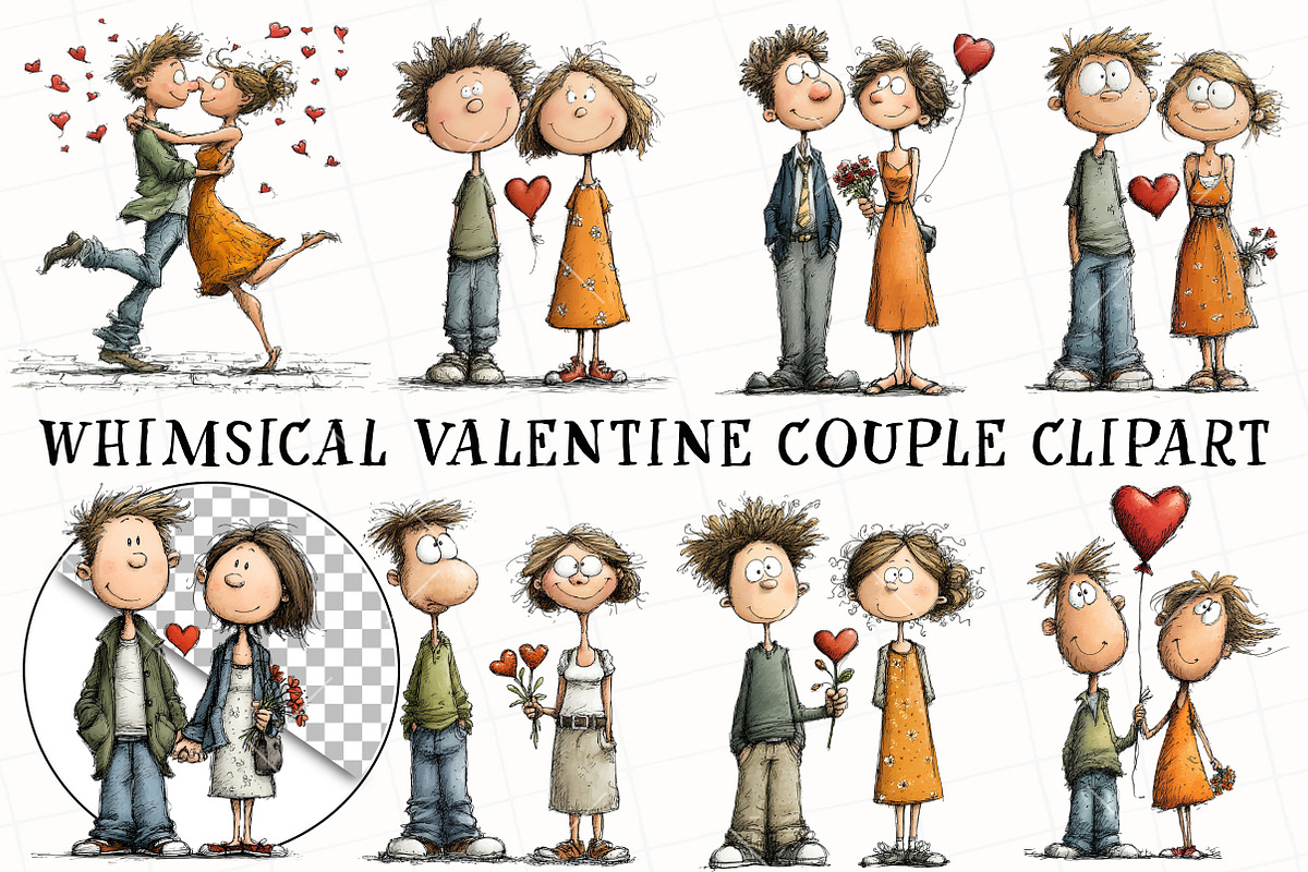 Whimsical Valentine Couple Clipart, an Illustration by OK Design (Photo 6 of 6)