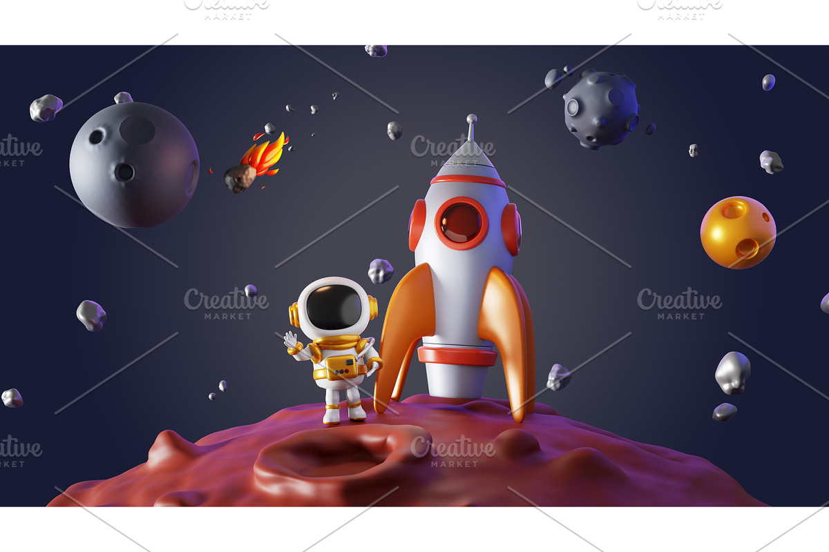 3d cute astronaut and spaceship on, a Characters & Person 3D Model by Marozhkastudio