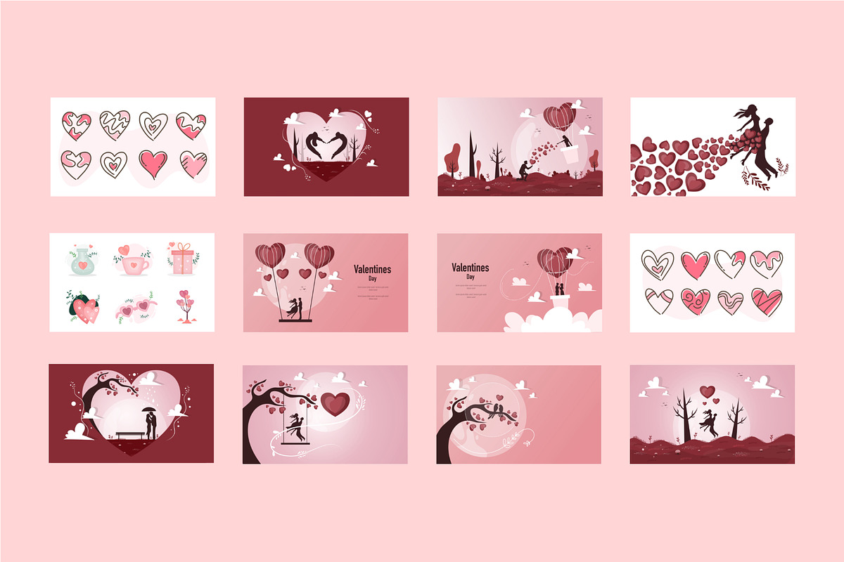 Valentines day background design set, a Decorative Illustration by foxndeer (Photo 3 of 4)