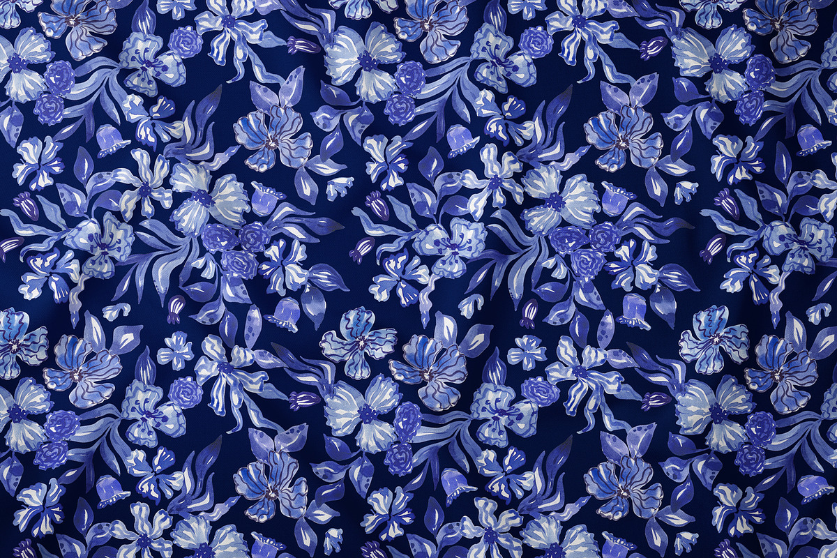 Cobalt Blue Fashion Floral Print, a Pattern Graphic by SirenaArt (Photo 8 of 17)