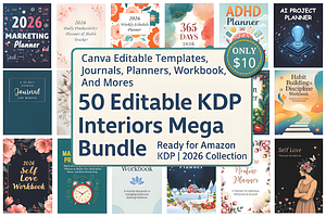 50 Editable KDP Interiors Mega Bun, a Social Media Template by Ink Gallery