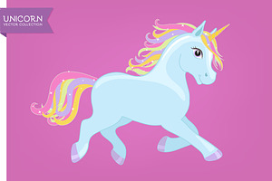 Running blue vector unicorn