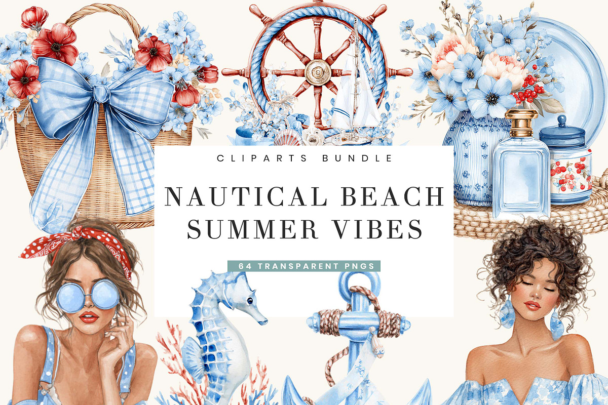 Nautical Beach Summer Clipart, a Seasonal Illustration by BusyDaydesign (Photo 1 of 9)