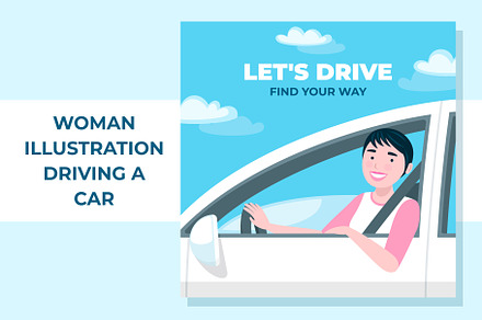 Woman illustration driving a car