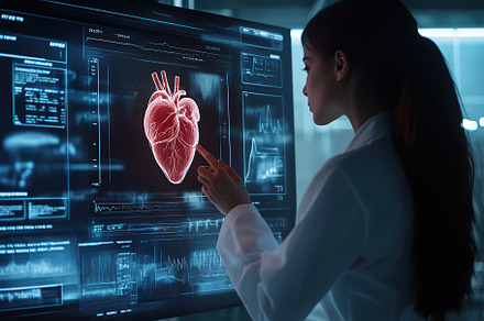Doctor checking human heart on AI hologram, virtual reality, a Health & Medical Photo by AlyaAnd