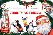 Christmas Friends - Watercolor Set, an Animal Illustration by Mashamashastu (Thumbnail 1 of 11)