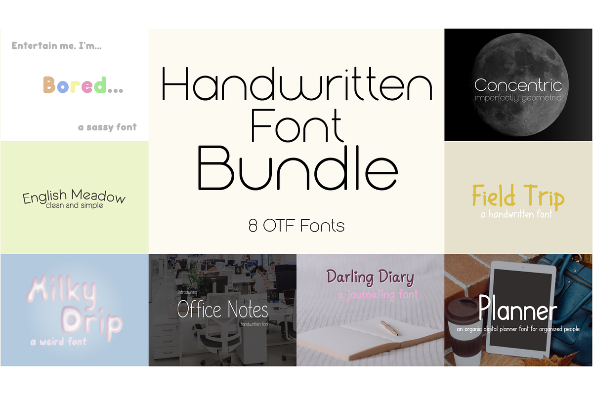 8 English Font Bundle, a Handwritten Font by noonsun (Photo 1 of 10)