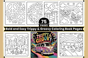 Bold Easy Trippy & Groovy Coloring, a Graphic by shopcosm (Thumbnail 1 of 2)