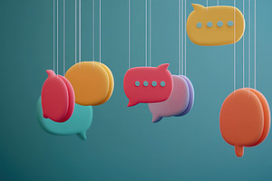 Colorful hanging speech bubbles, a Photo by Pavel_design