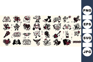 Edgy Vintage Love Tattoo Set, an Illustration by designvectx