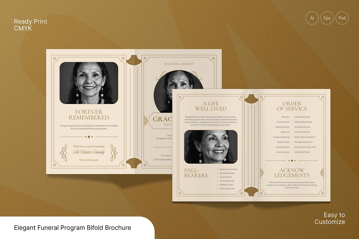 Funeral Program Bifold Brochure, a Brochure Template by Annora Studio (Photo 1 of 6)